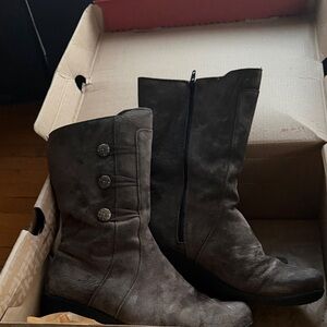 Propet Women's Suede Mid-Calf Booties in Dark Brown with Button Detail